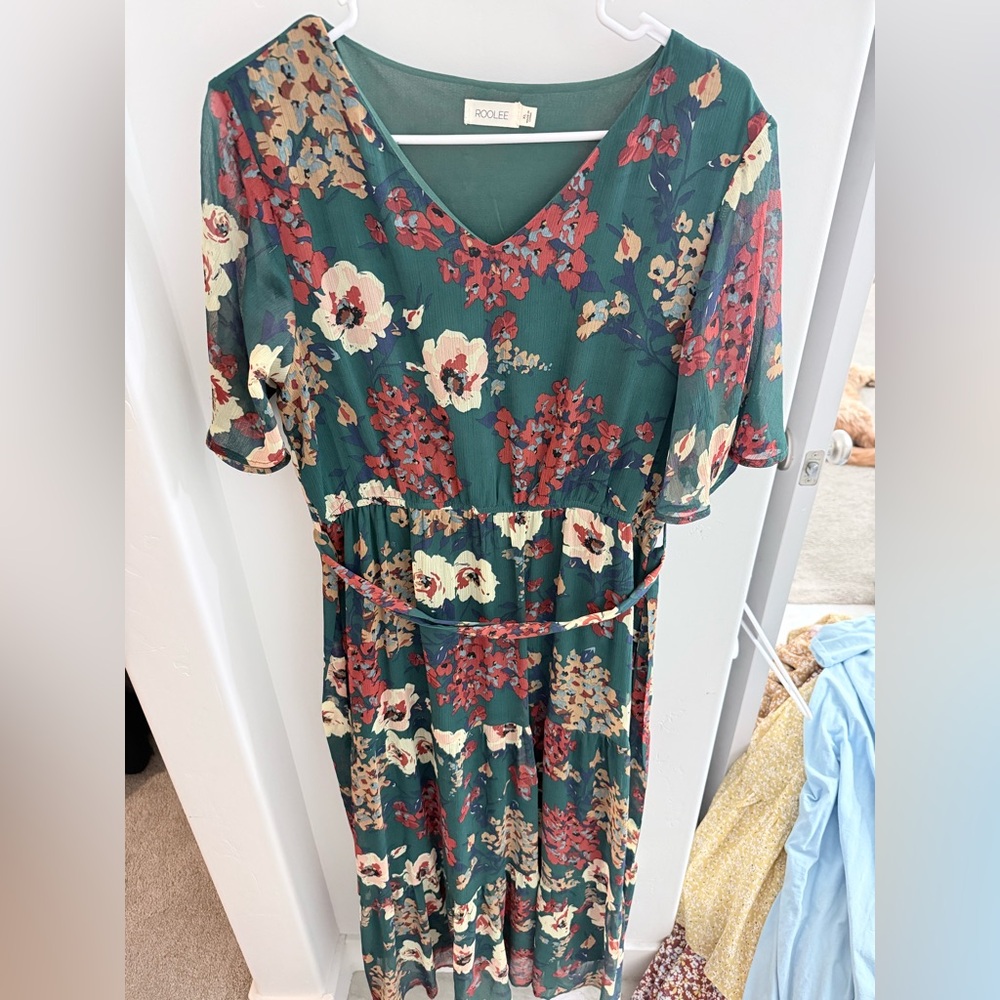 Roolee Floral Green Midi Dress